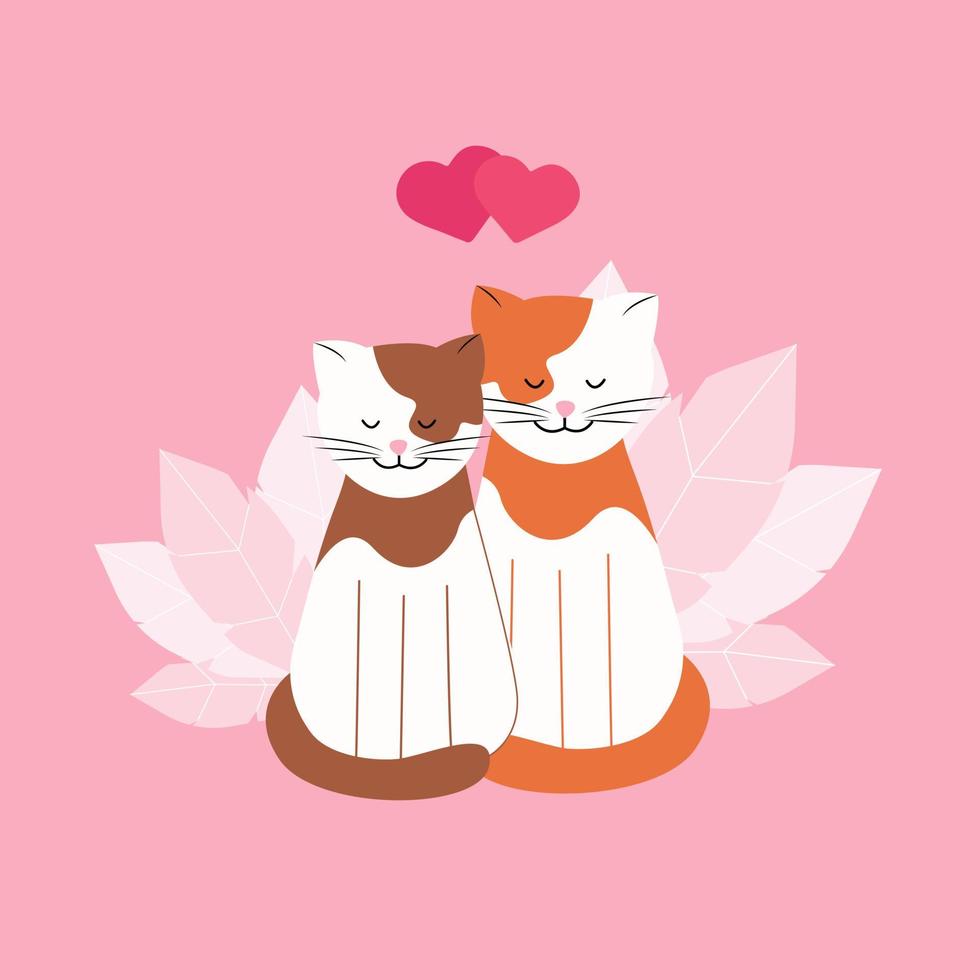 pareja de dos gatos enamorados, concepto para el día de san valentín. ilustración vectorial en estilo plano vector