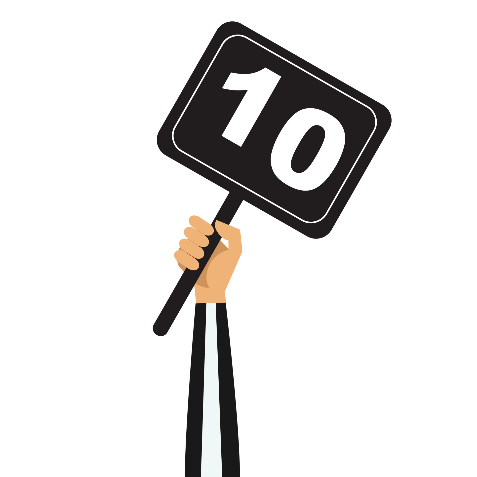 judge hand holding score card vector illustration. scorecard number for