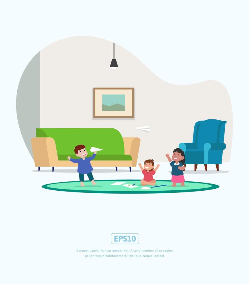 flat illustration children playing at home vector