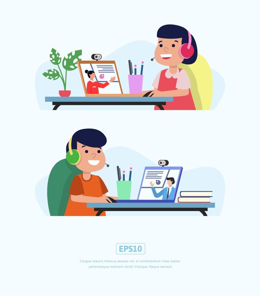 escuela de videollamadas en línea de ilustración plana vector