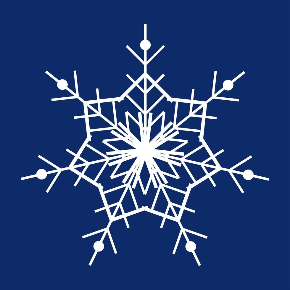 copo de nieve blanco sobre un fondo azul oscuro. decoración para navidad y año nuevo diseño de tarjetas, banners, sitios web, iconos. Ilustración lineal vectorial simple. vector