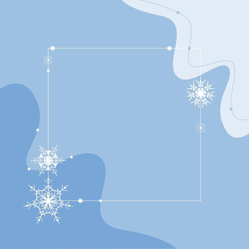 Snowflake blue background frame for Merry Christmas and Happy New Year. Elegant geometric and shape vector illustration for banner, postcard, invitation, poster, website, social networks, post