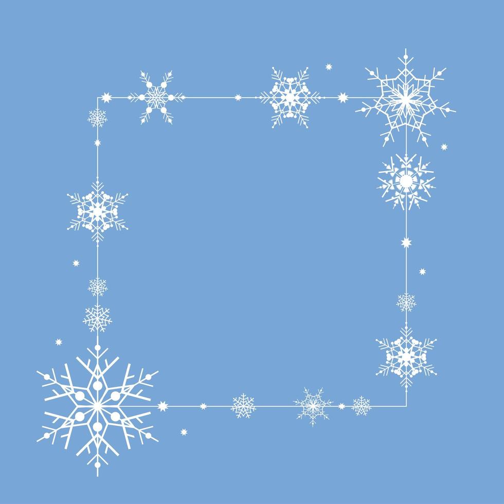 marco de fondo azul copo de nieve para feliz navidad y próspero año nuevo. elegante ilustración vectorial geométrica para banner, postal, invitación, cartel, sitio web, redes sociales, decoración de publicaciones vector