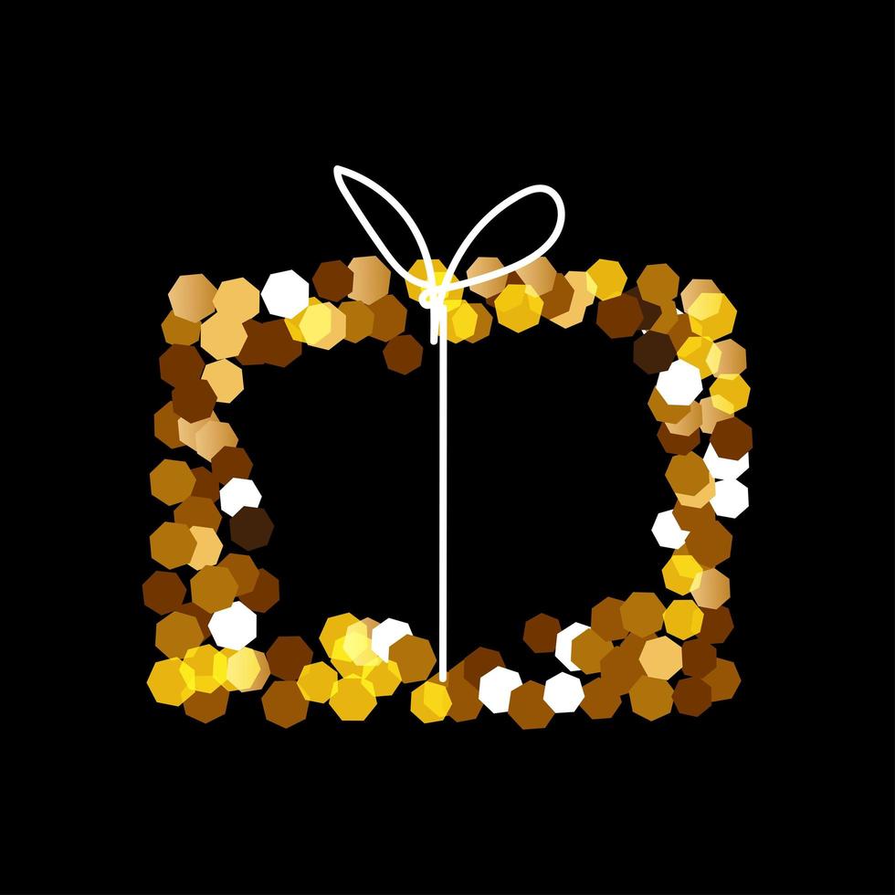 caja de regalo con purpurina dorada brillante. Feliz Navidad y año nuevo elemento de vacaciones para una tarjeta, decoración, invitación, cartel, sitio web, banner, diseño festivo. ilustración vectorial brillante vector