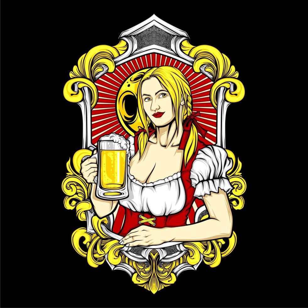 chica y cerveza vector