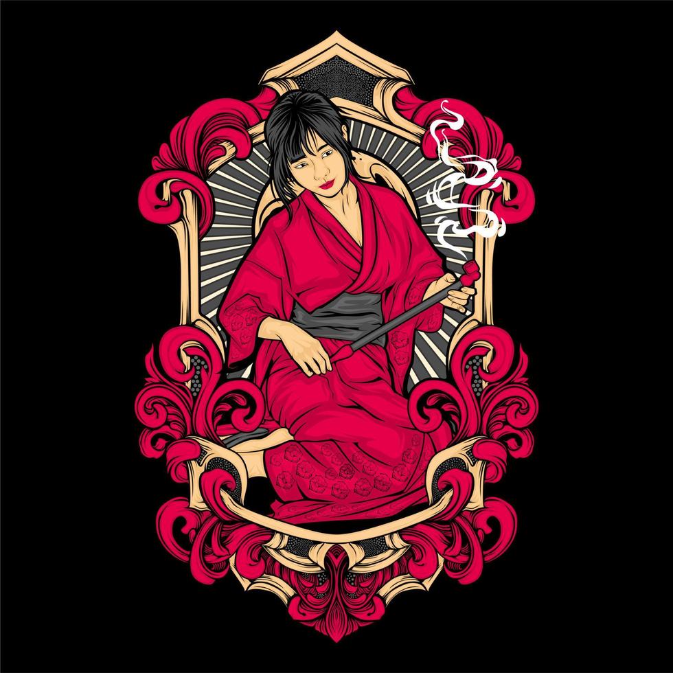 kimono girl and pipe vector