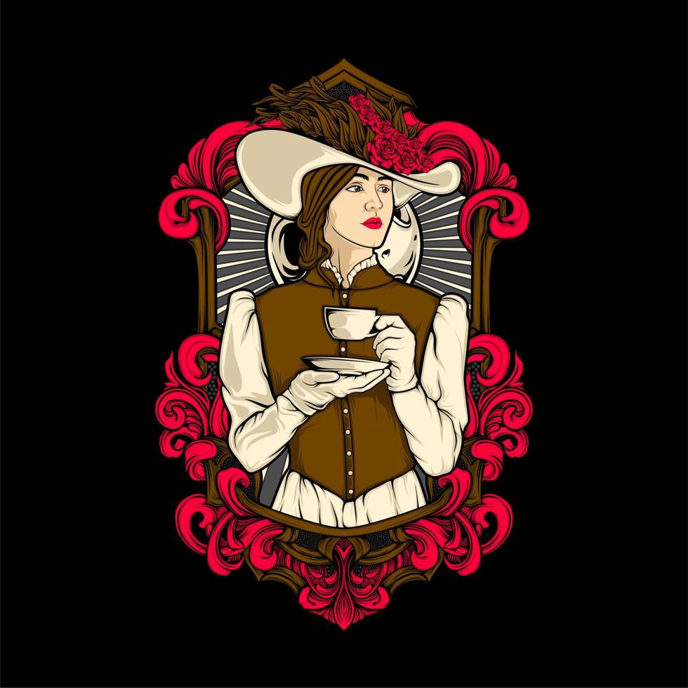 clasic girl and tea vector