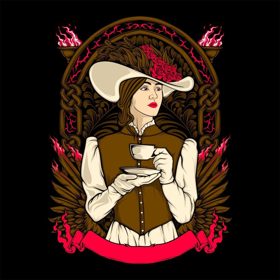 clasic girl and tea vector