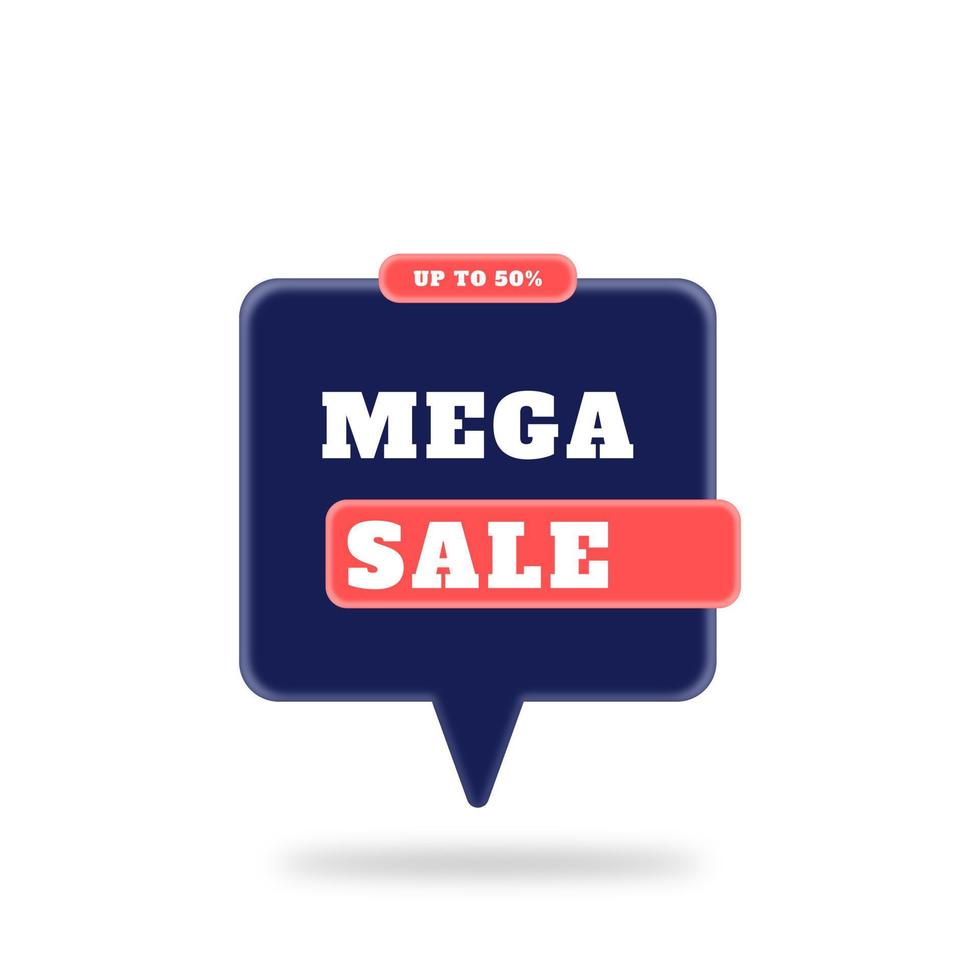 Cuadro de texto de mega venta de estilo 3d vector