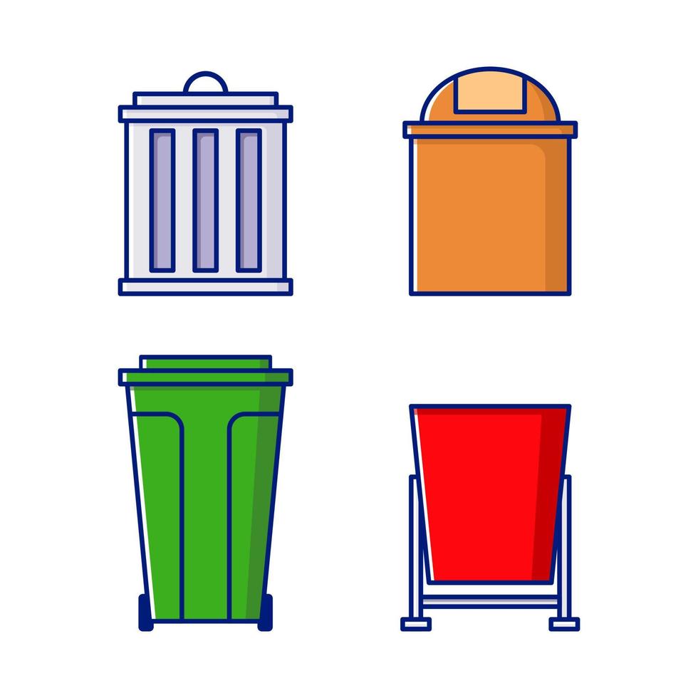 cubo de basura, icono, conjunto, ilustración vector