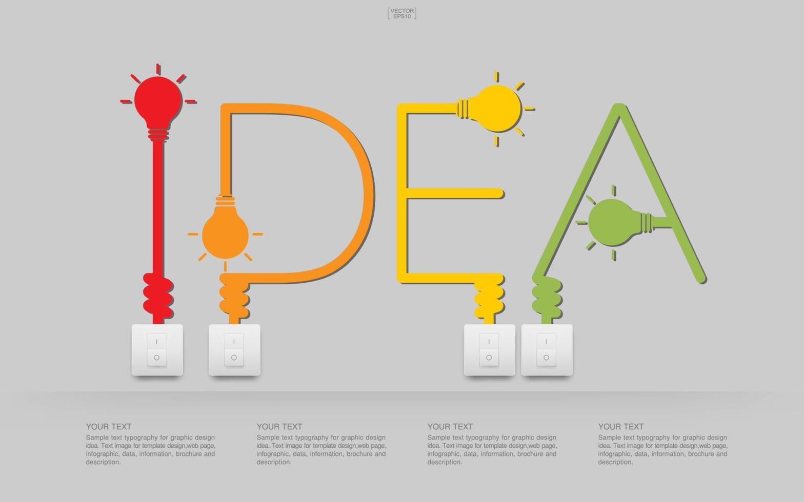 Idea - Abstract linear alphabet of light bulb and light switch on white background. Lamp and switch with area for infographic and text. Vector. vector