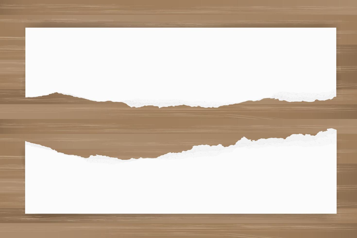 Ripped paper background on brown wood texture. Torn paper edge with area for copy space. Vector. vector