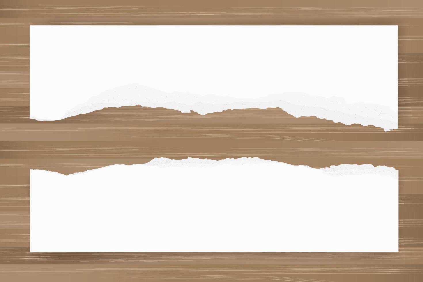 Ripped paper background on brown wood texture. Torn paper edge with area for copy space. Vector. vector