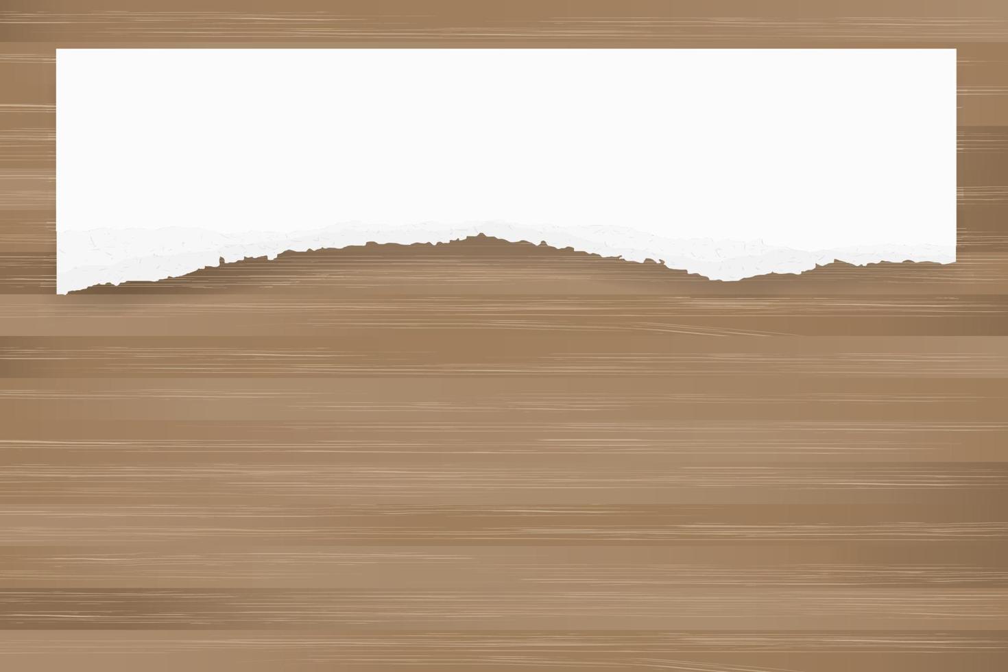 Ripped paper background on brown wood texture. Torn paper edge with area for copy space. Vector. vector