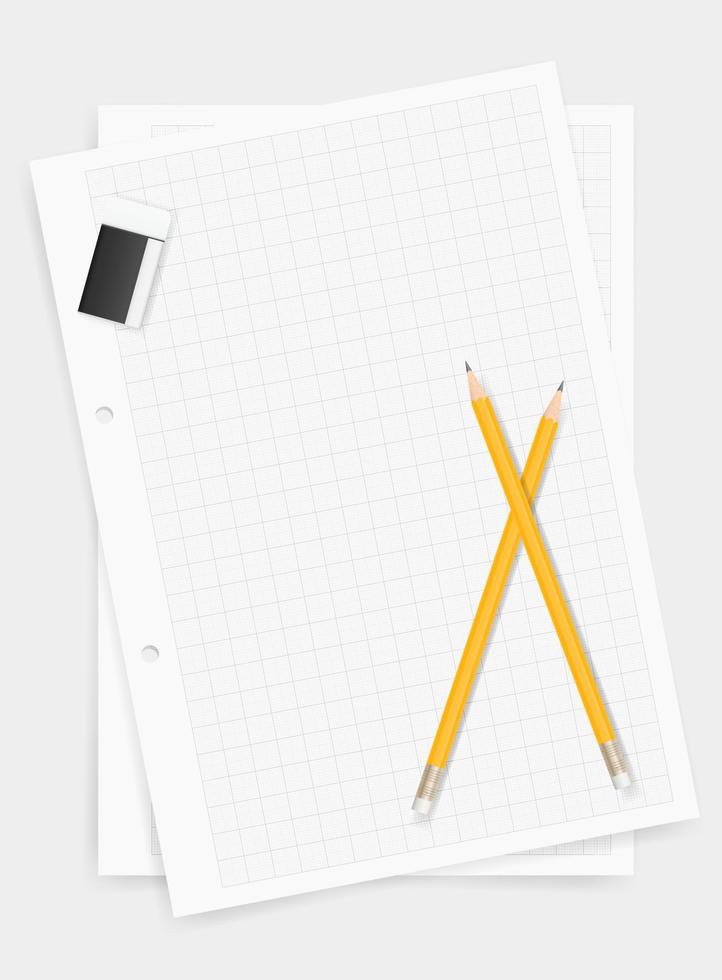 White drawing paper background with pencil and eraser. Vector. vector