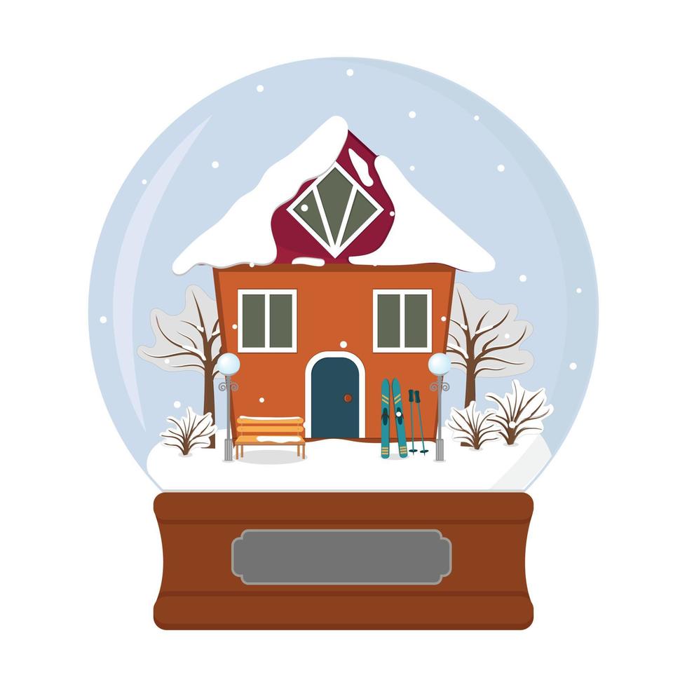 Snow globe with a house and skis vector