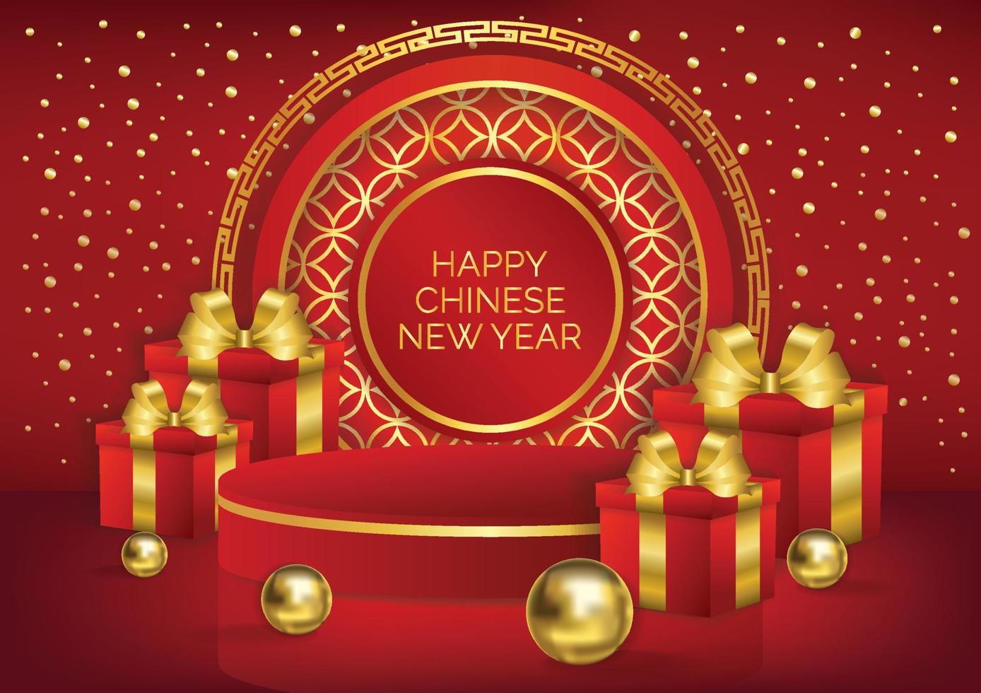 chinese new year art vector background red product podium