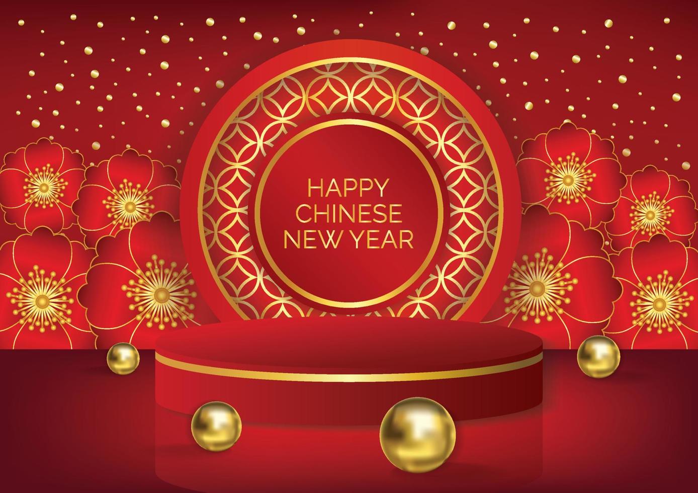 chinese new year red product podium art vector