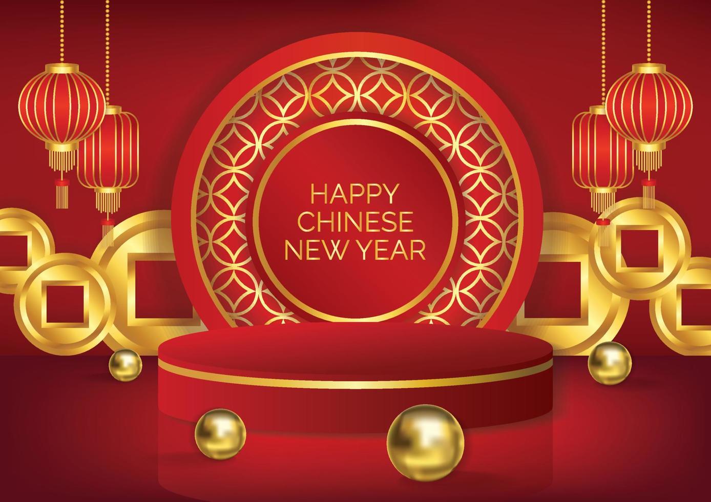 chinese new year red product podium art vector background