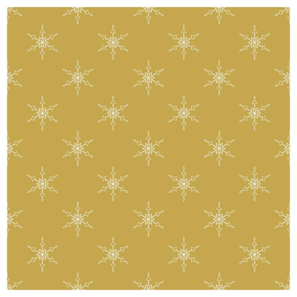White snow flake seamless pattern on gold background. Vector Chritsmas ornament design for prints, cover, greeting card, digital, wallpaper.