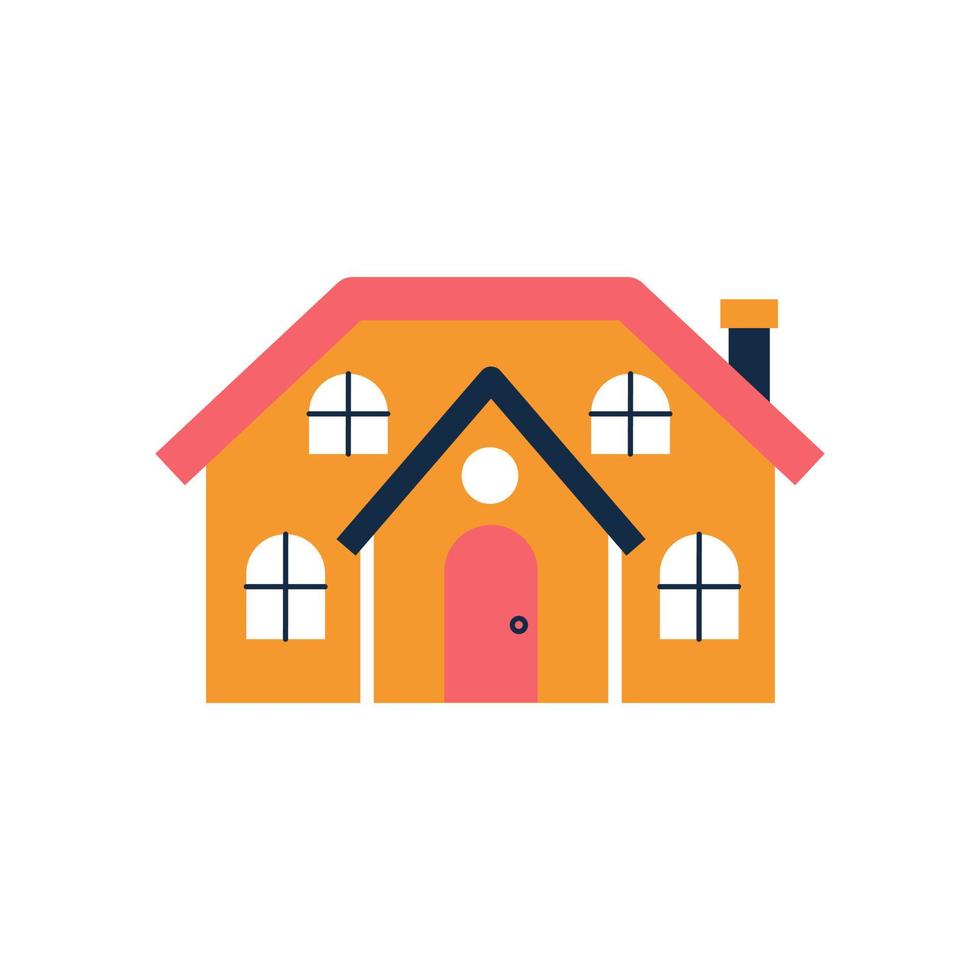 Cute orange house of two floors. Vector flat illustration