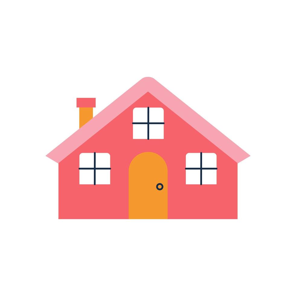 Cute red house of two floors. Vector flat illustration