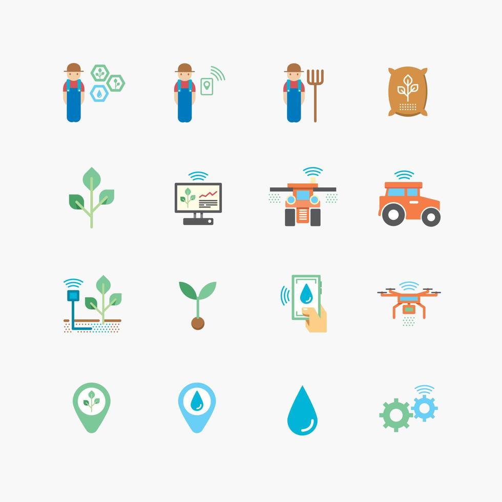 Smart farming or agriculture technology Icons Set Farmer managing technology application environment vector. vector