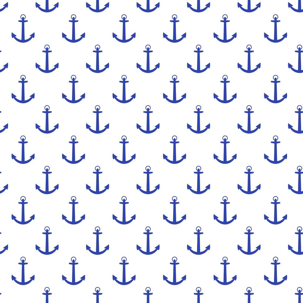 Blue see anchor seamless pattern. Flat vector illustration