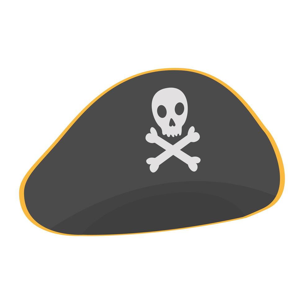 Sombrero de pirata negro con calavera aislado sobre fondo blanco. vector