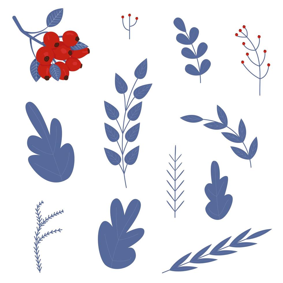 Set of Christmas plants. Flat vector illustration