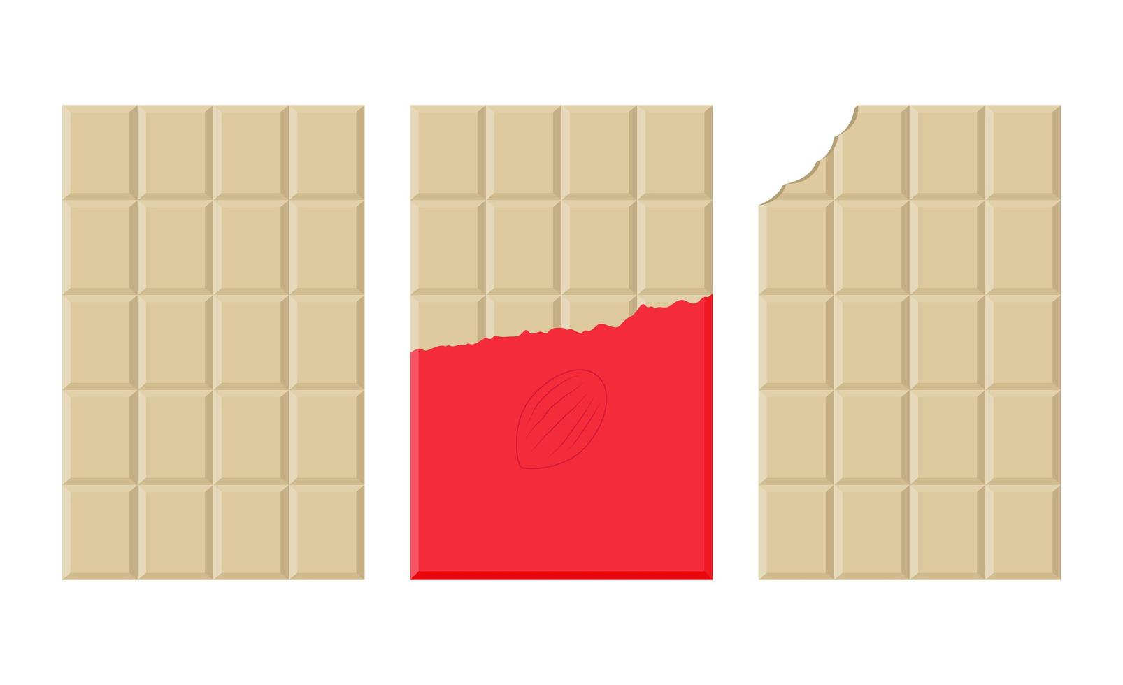 Set of white chocolate bar in an open package on white background. Flat vector illustration