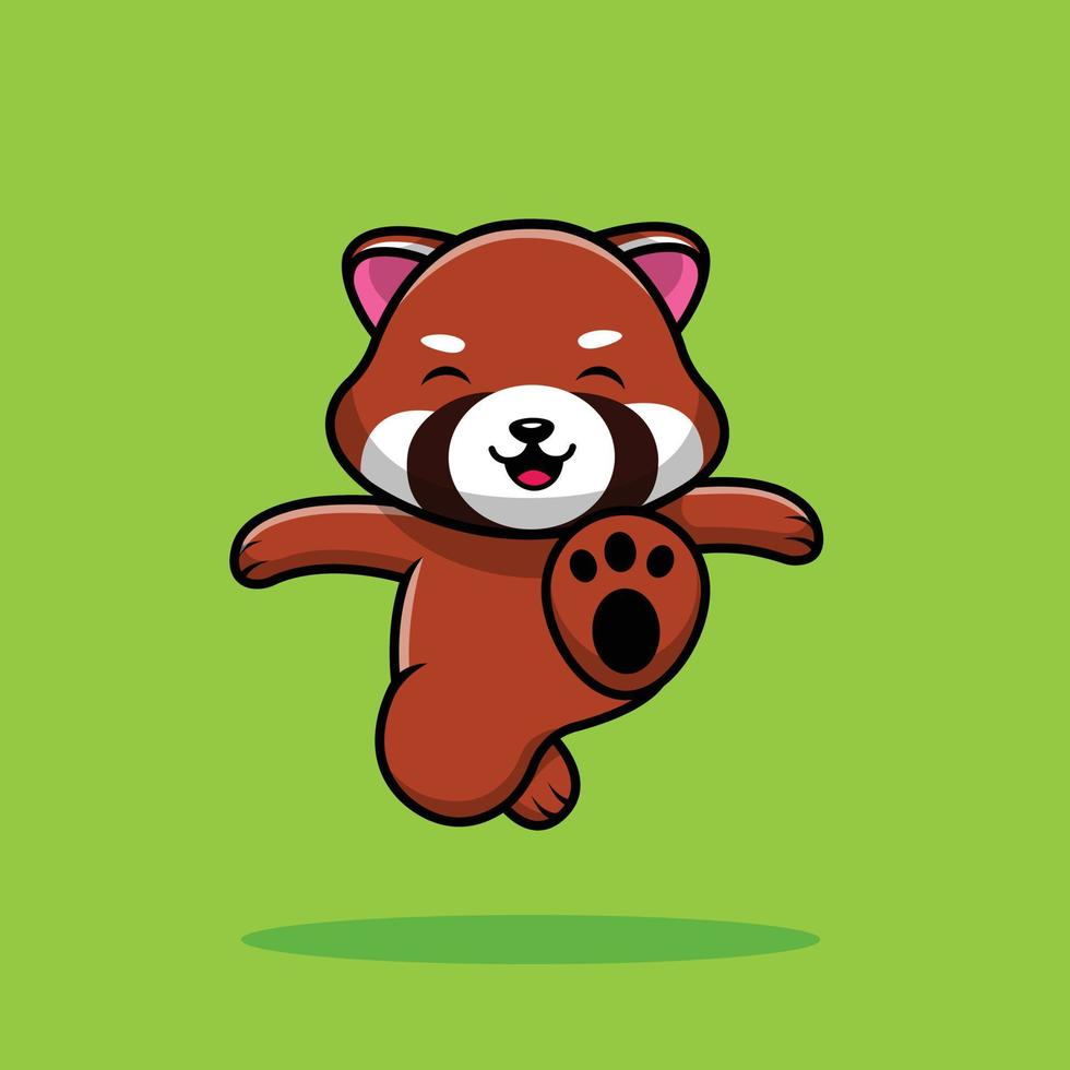 Cute Red Panda Kicking Cartoon Vector Icon Illustration.