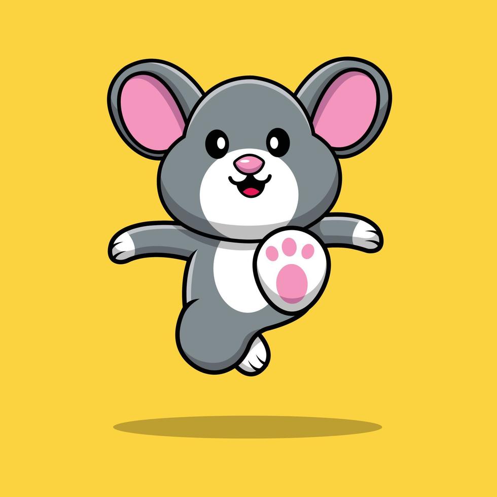Ilustración de icono de vector de dibujos animados lindo ratón pateando.