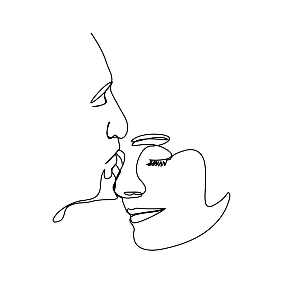 continuous line couple kissing show love vector