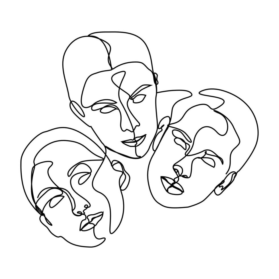 continuous line young beauty, diversity, mixed race 4776643 Vector Art ...