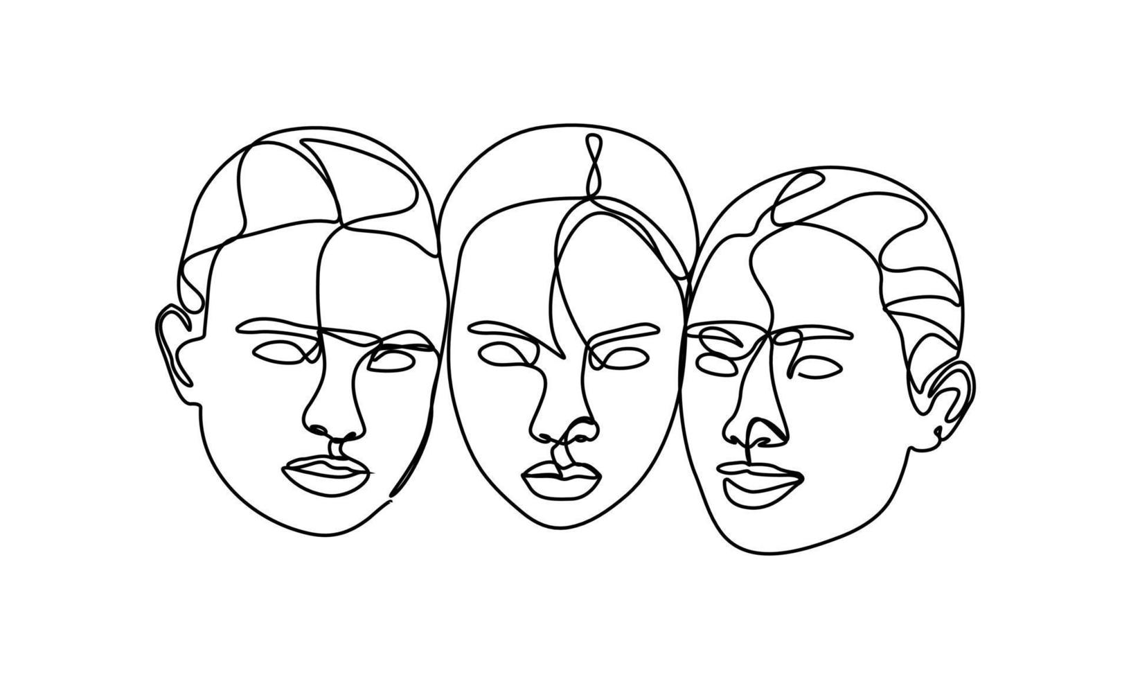 continuous line young beauty, diversity, mixed race vector