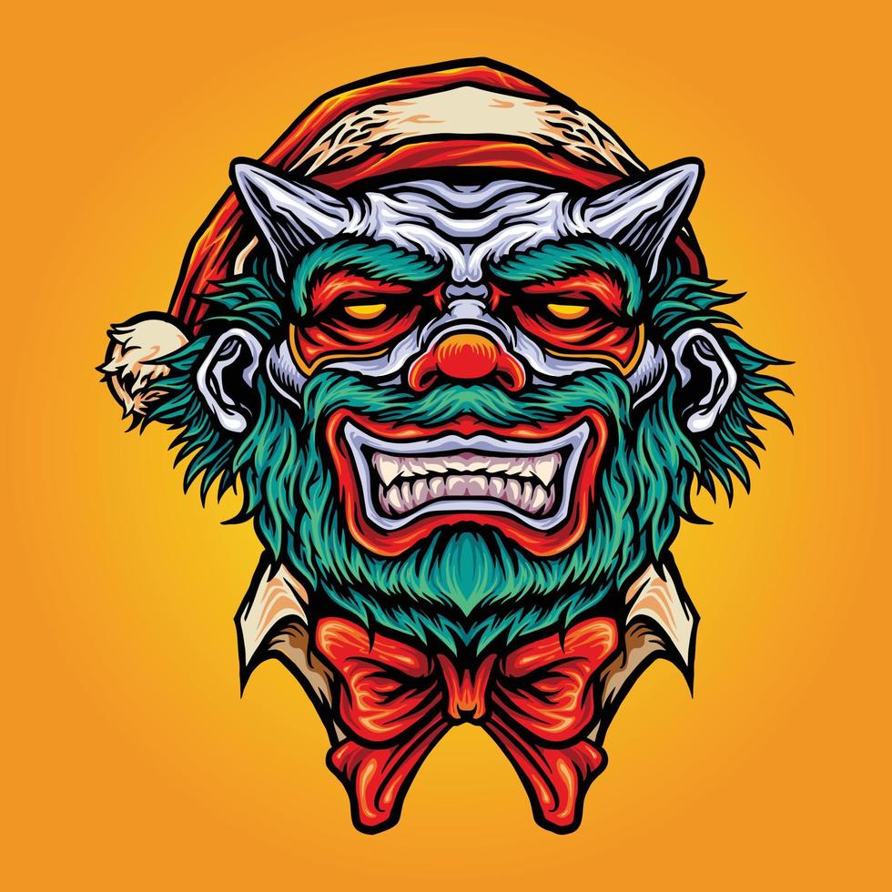 Scary Clown Christmast Hat Mascot Halloween Illustrations vector