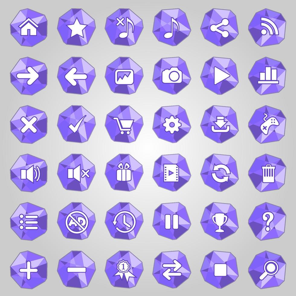 icono de botón establece polígono de estilo de color púrpura. vector