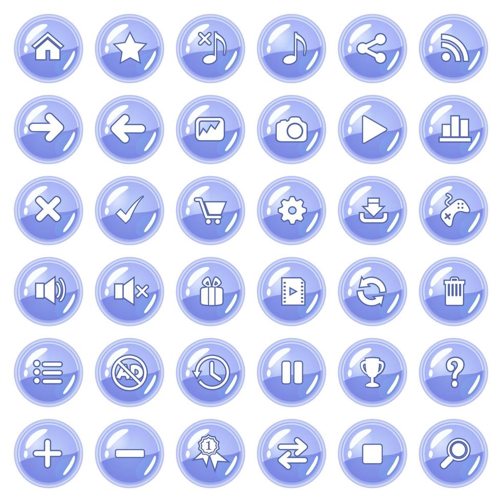 botón y conjunto de iconos de color violeta. vector