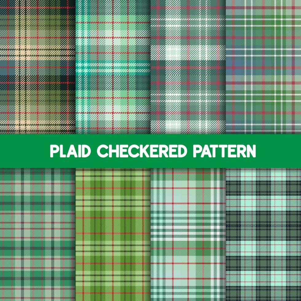 Plaid Checkered Fabric Pattern and seamless green collection. vector