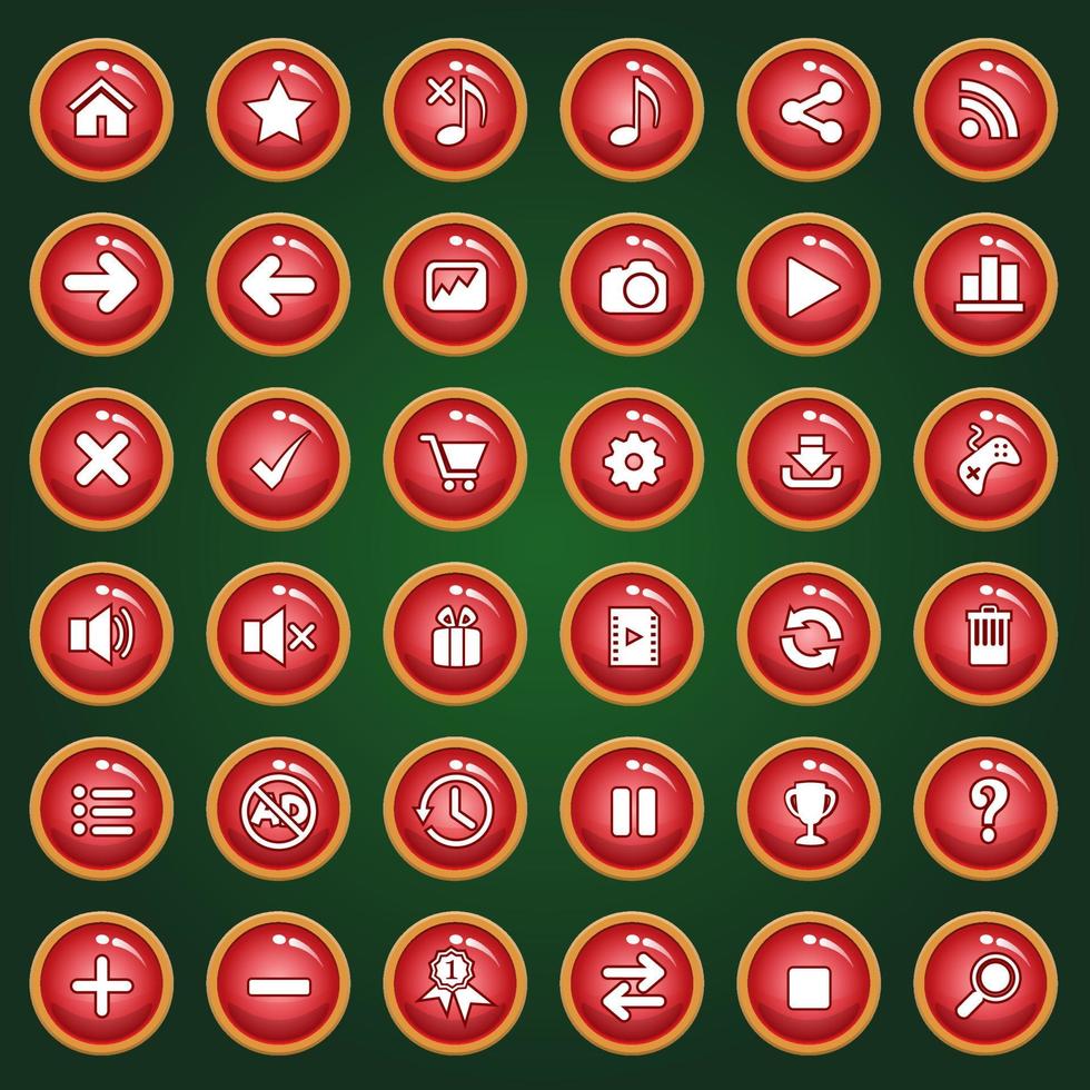 Icon and button set color red for games. vector