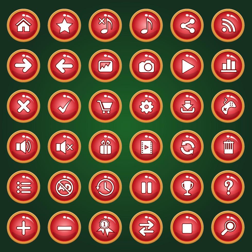 Icon and button set color red for games. vector