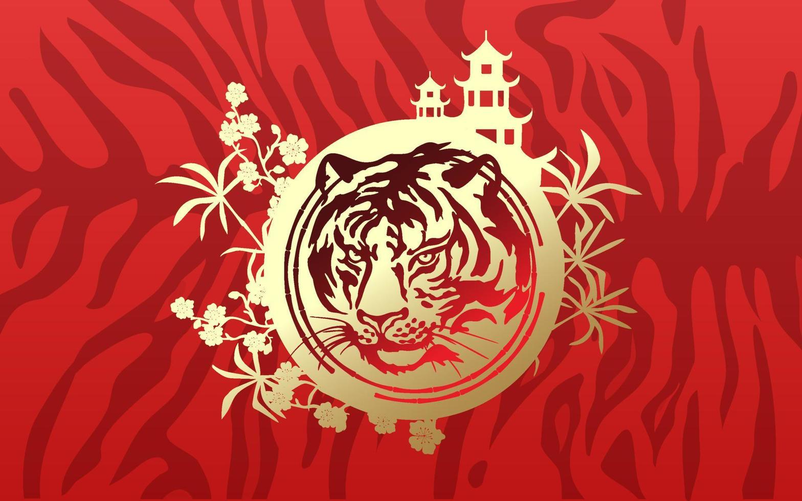Tiger head with gold on a red background of a Chinese pagoda, bamboo, sakura and a fan. Happy Chinese New Year 2022. 4777343 Vector Art at Vecteezy Tiger head with gold on a red background of a Chinese pagoda, bamboo, sakura and a fan. Happy Chinese New Year 2022. 4777343 Vector Art at Vecteezy