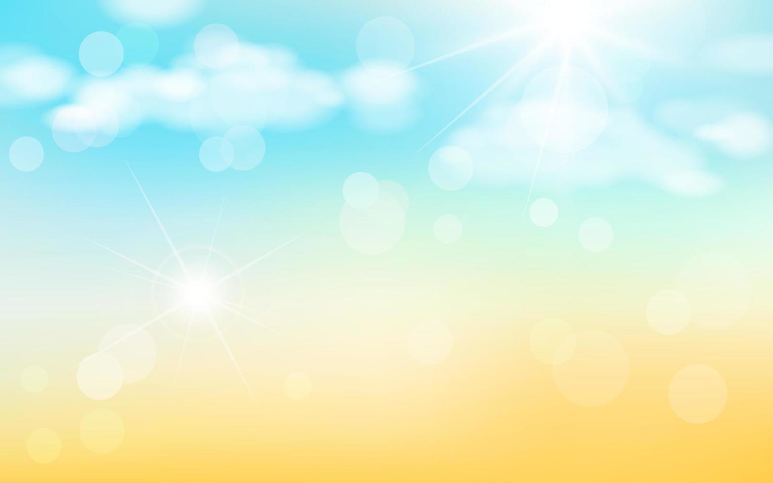 Abstract summer background with sunbeams and bokeh effect. Illustration of sand clouds and sky with bright sun. vector