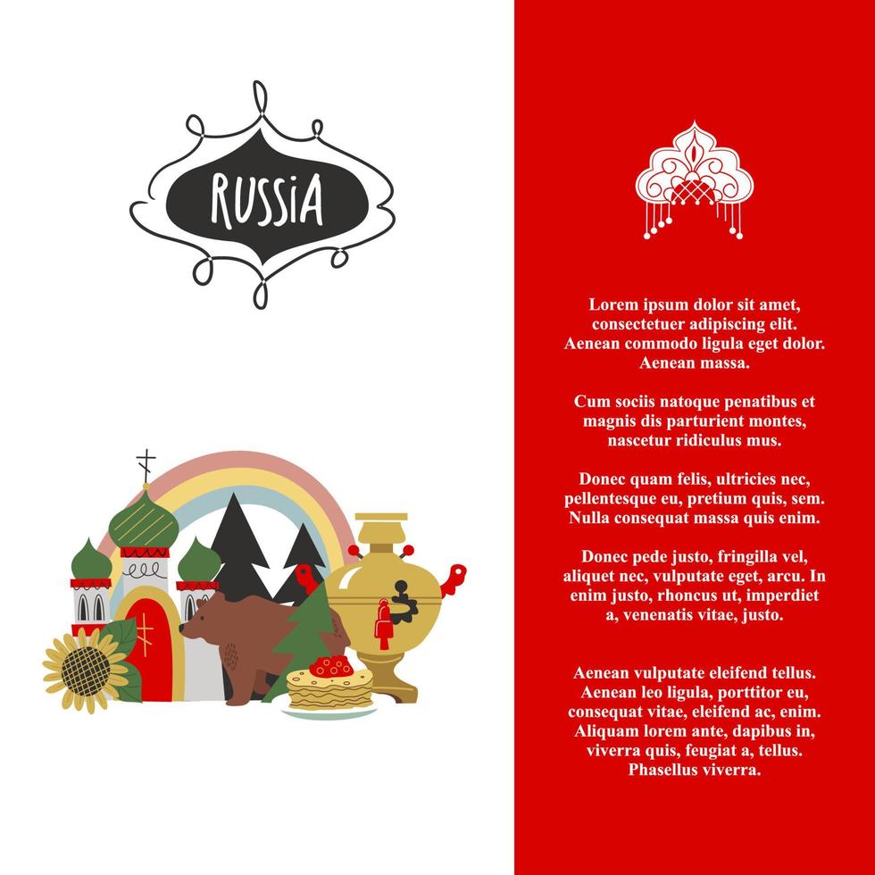 Russia. Sights of Russia and symbols of the country. Vector illustration. A set of elements to create your design