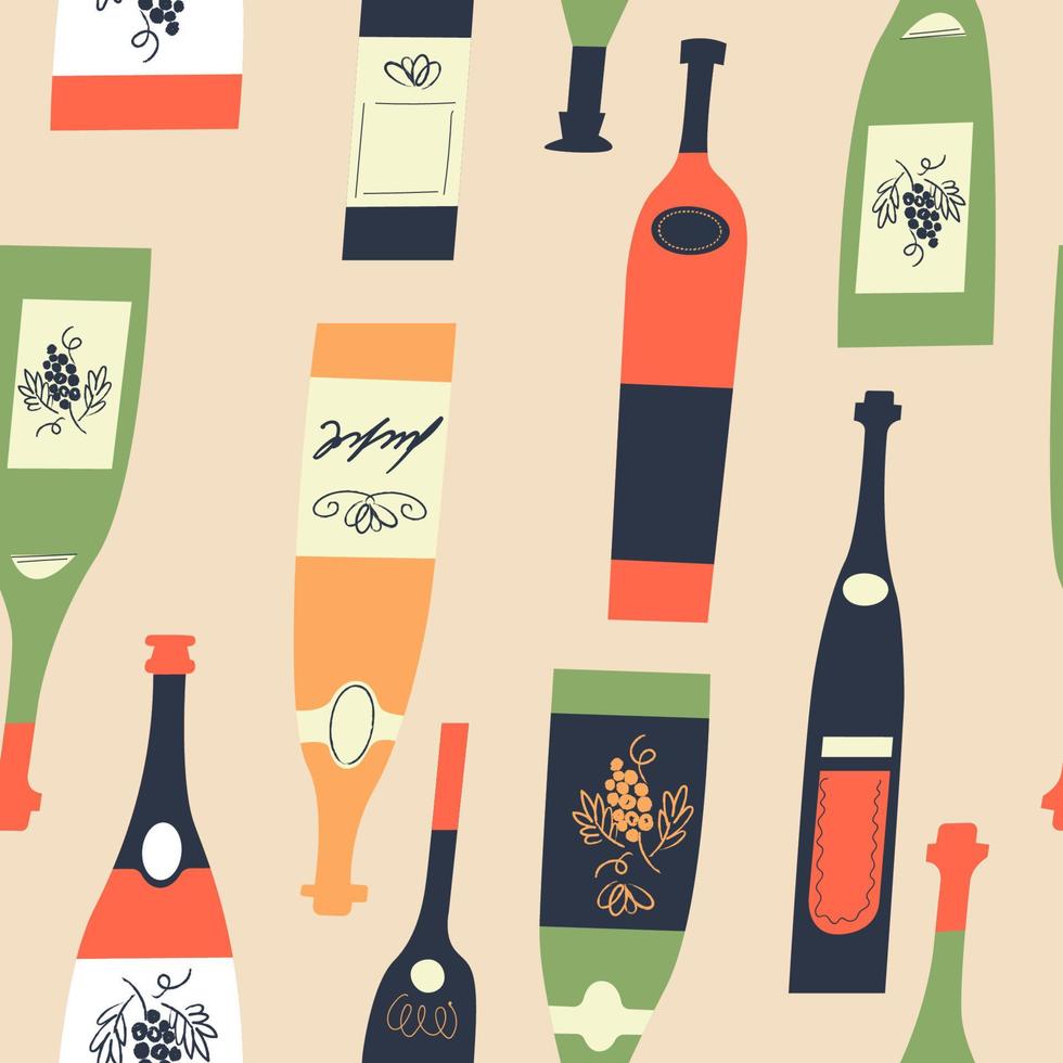 patrón sin fisuras de botellas de vino. ilustración vectorial. vector