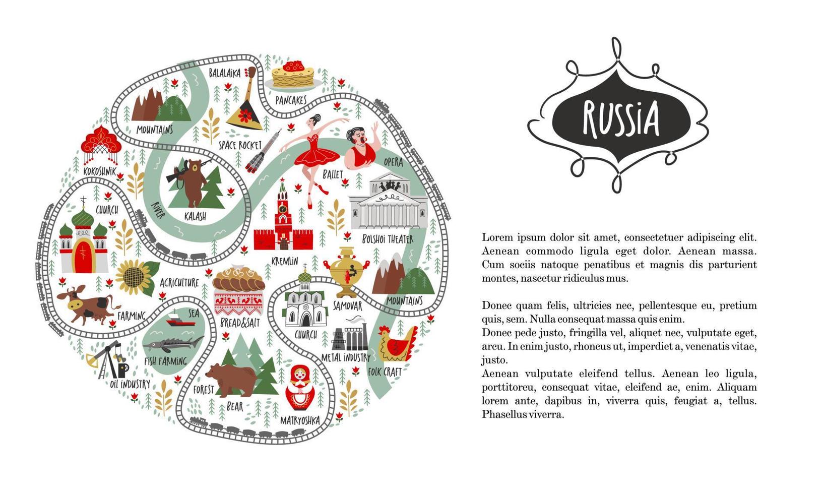 Rusia. lugares de interés de rusia, ballet ruso y ópera. ilustración vectorial. un conjunto de elementos para crear su diseño. vector