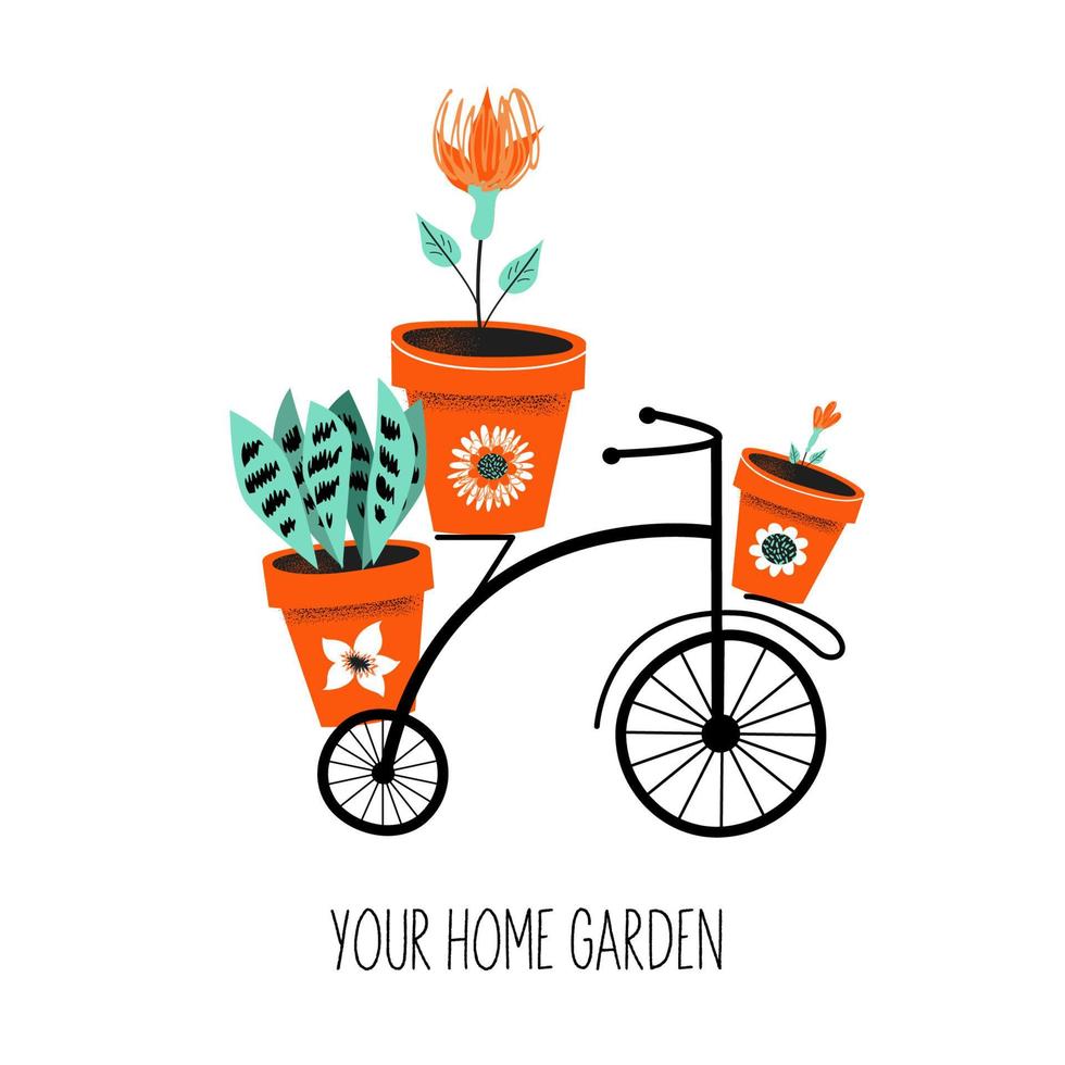 Flower stand in the shape of a Bicycle with flower pots. Vector on a white background.