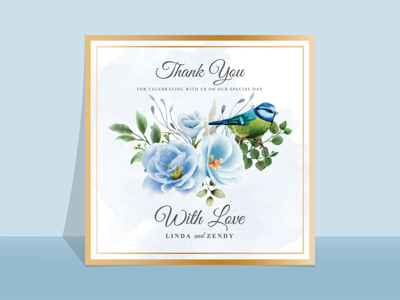 Wedding invitation card template blue flowers theme vector