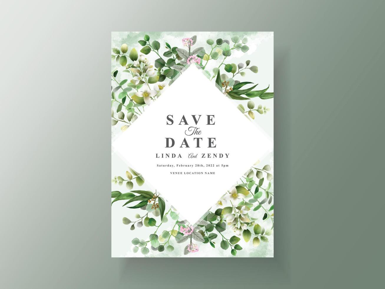 Greenery eucalyptus wedding invitations vector